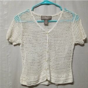 NORTON McNaughton Open Knit Cardigan Top White Ramie Rayon Button Up Petite PS